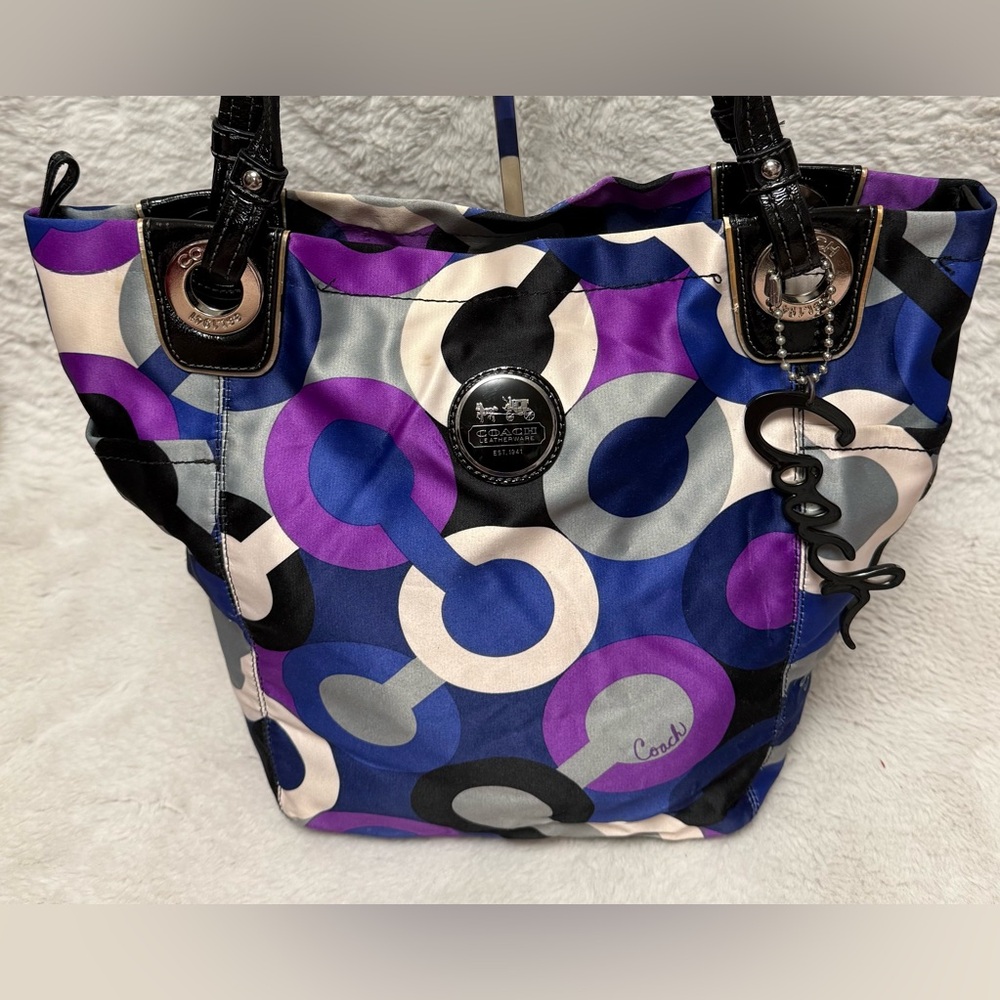Coach Alex Op Art Purple Multiprint Circle Pattern Tote